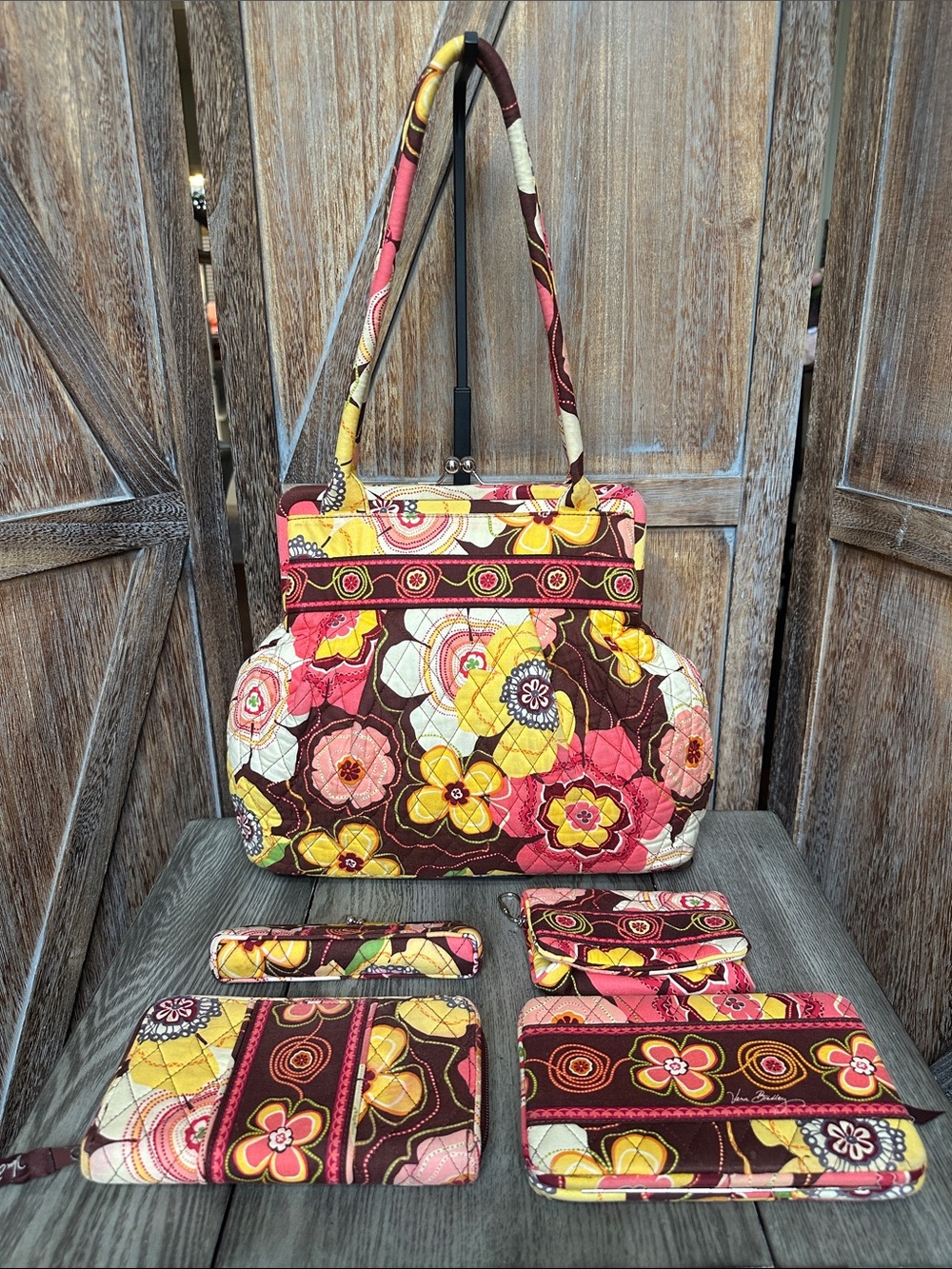 Vera Bradley Alice Buttercup Floral Kiss Lock Bag, 3 Wallets & Eyeglass Case